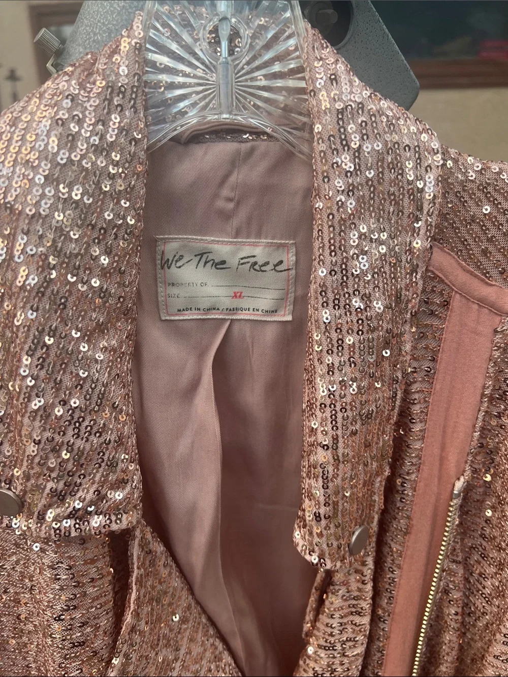 FREE PEOPLE rose gold sequin jacket